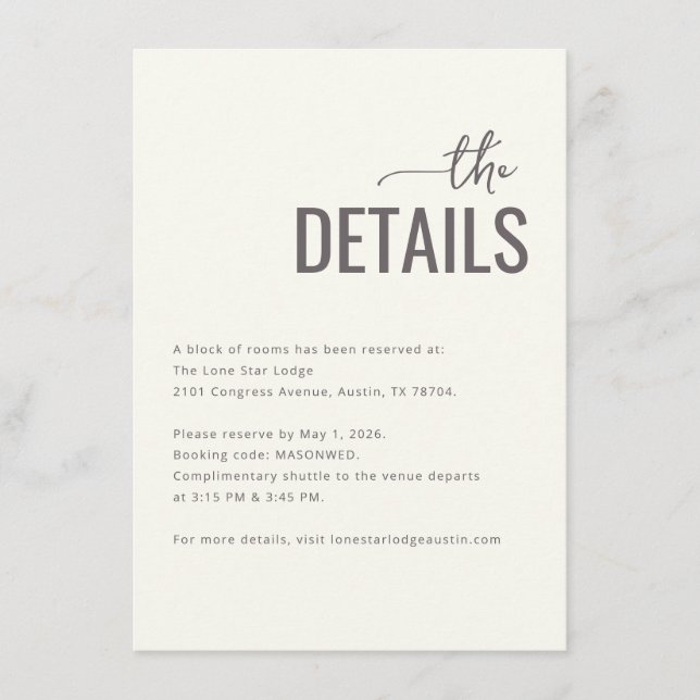 Elegant Gray Minimalist Details Enclosure Card (Front)