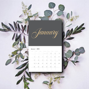 Elegant Gray Minimalist  Gold Script Letters Calendar