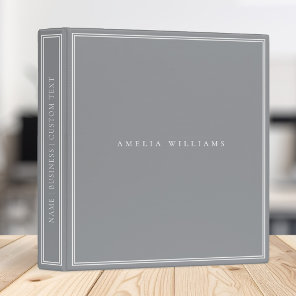 Elegant Gray Minimalist Monogram Name 3 Ring Binder
