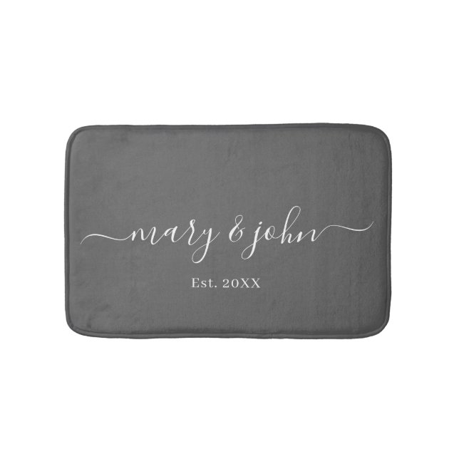 Elegant Gray Minimalist Names Script Chic Bath Mat (Front)