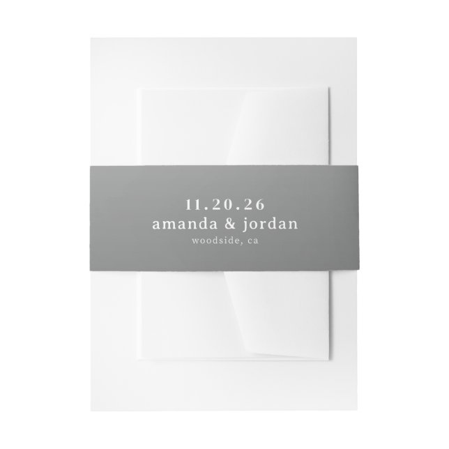 Elegant Gray Minimalist Typographic Invitation Belly Band (Front Example)