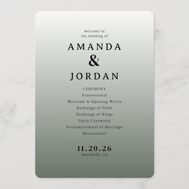 Elegant Gray Minimalist Wedding Ceremony Program (Front)