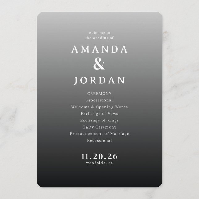 Elegant Gray Minimalist Wedding Ceremony Program (Front)