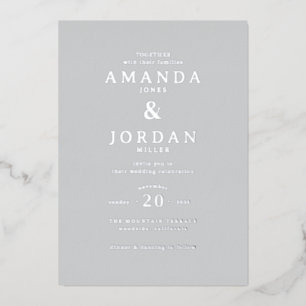 Elegant Gray Minimalist Wedding Foil Invitation