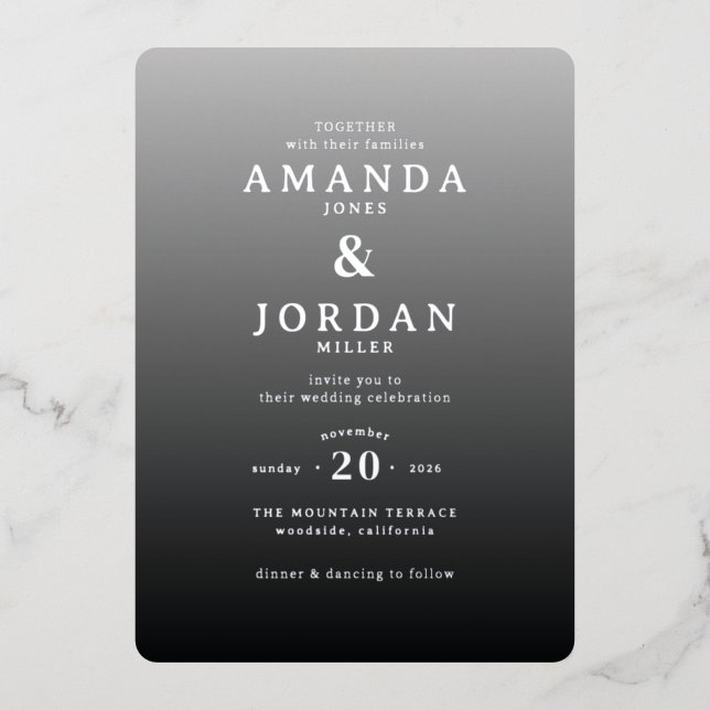Elegant Gray Minimalist Wedding Invitation Foil Invitation (Front)