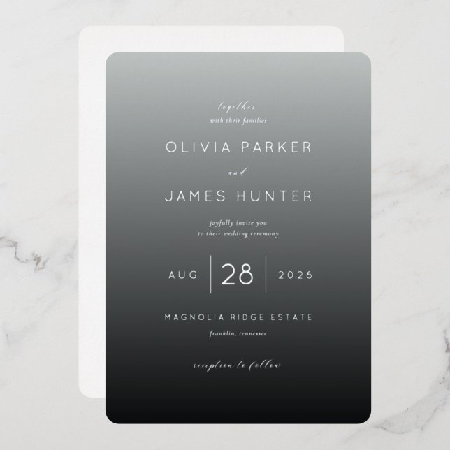 Elegant Gray Minimalist Wedding Invitation Foil Invitation (Front/Back)