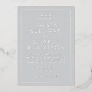 Elegant Gray Minimalist Wedding Invitation Foil Invitation