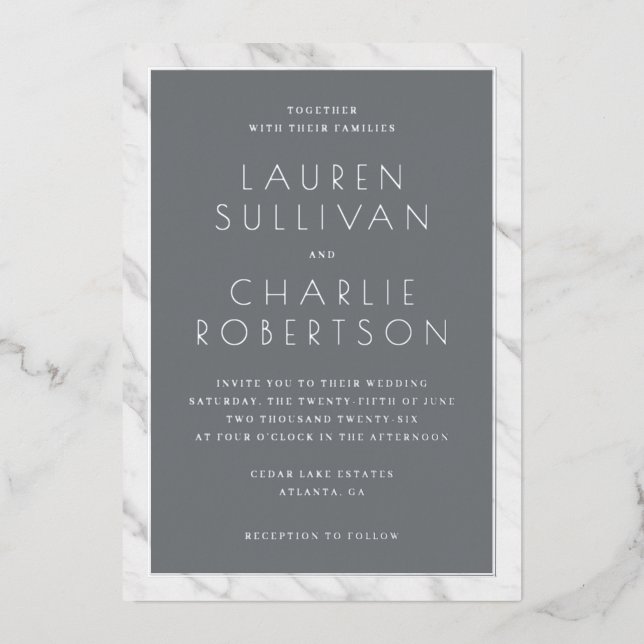 Elegant Gray Minimalist Wedding Invitation Foil Invitation (Front)