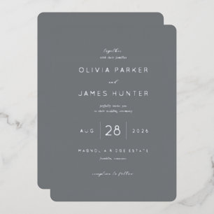 Elegant Gray Minimalist Wedding Invitation Foil Invitation