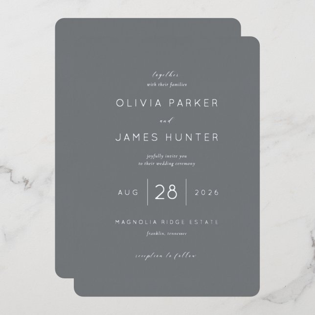 Elegant Gray Minimalist Wedding Invitation Foil Invitation (Front/Back)
