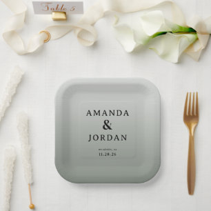 Elegant Gray Minimalist Wedding Paper Plates