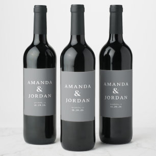 Elegant Gray Minimalist Wedding Wine Label