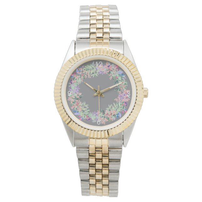 Elegant Gray Modern Floral Women's Watch (Front)