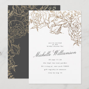 Elegant Gray Modern Gold Pampas Bridal Shower Invitation