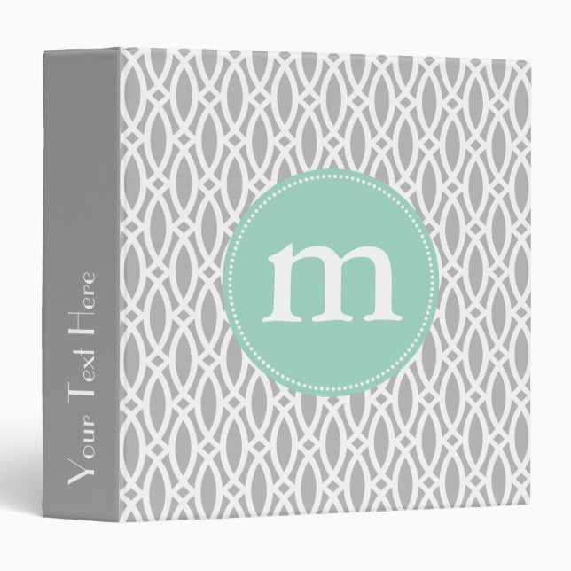 Elegant Gray Modern Trellis Personalized 3 Ring Binder (Front/Spine)