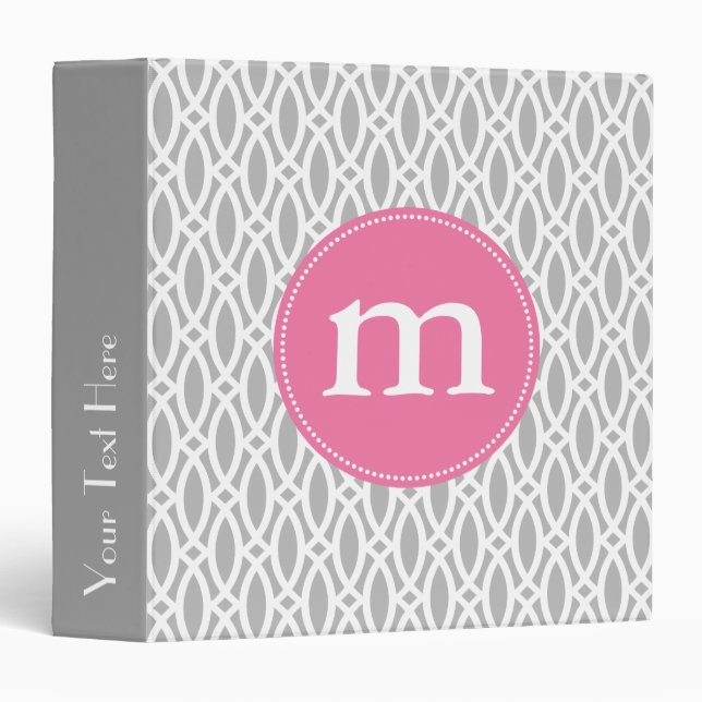 Elegant Gray Modern Trellis Personalized 3 Ring Binder (Front/Spine)