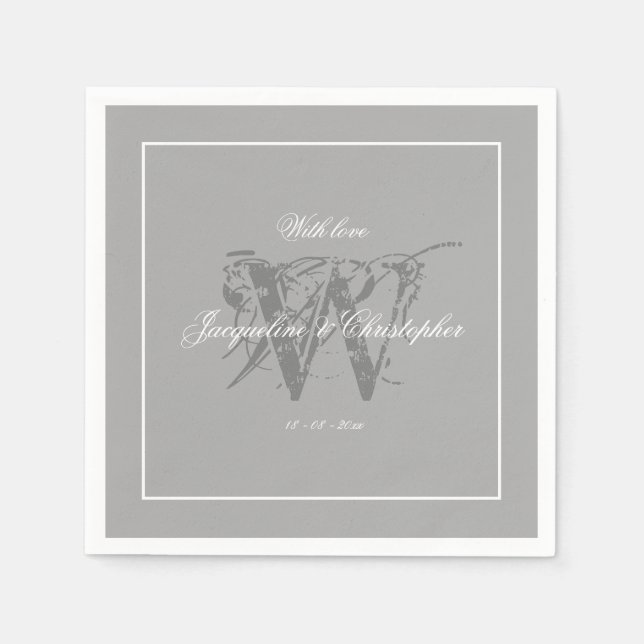 Elegant Gray Monogram Bride Groom Classy Wedding  Napkins (Front)