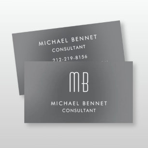 Elegant Gray Monogram Consultant Raised Spot UV Business Card