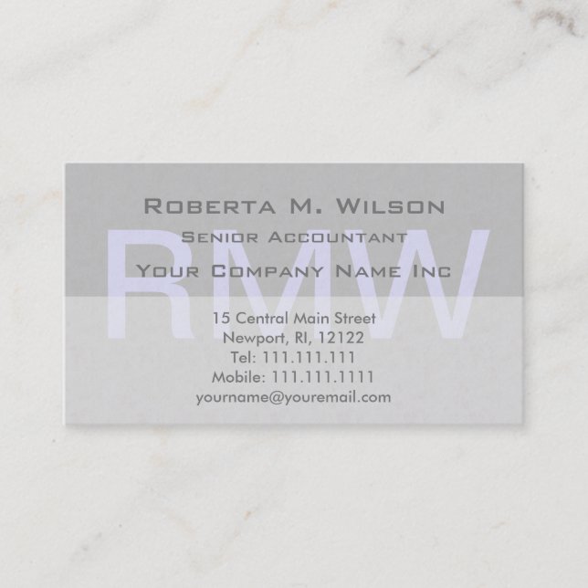 Elegant Gray Monogram Custom Colors Accountant CPA Business Card (Front)