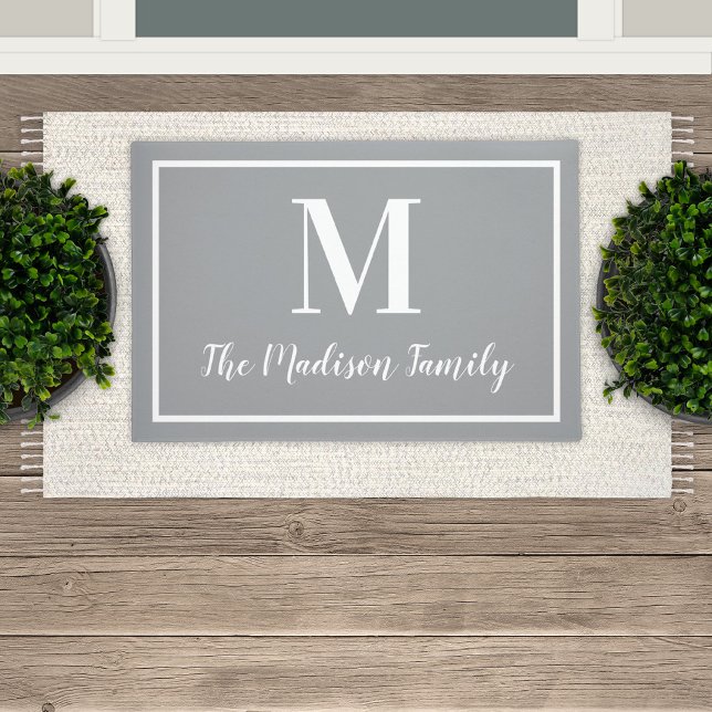 Elegant Gray Monogram Family Name Doormat (Creator Uploaded)