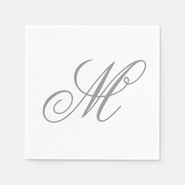 Elegant Gray Monogram Initial  Napkins (Front)
