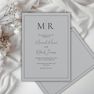 Elegant Gray Monogram Modern Wedding Invitation