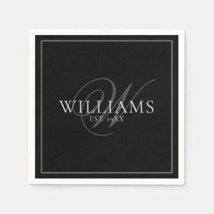 Elegant Gray Monogram Name Family Formal Dinner Napkins