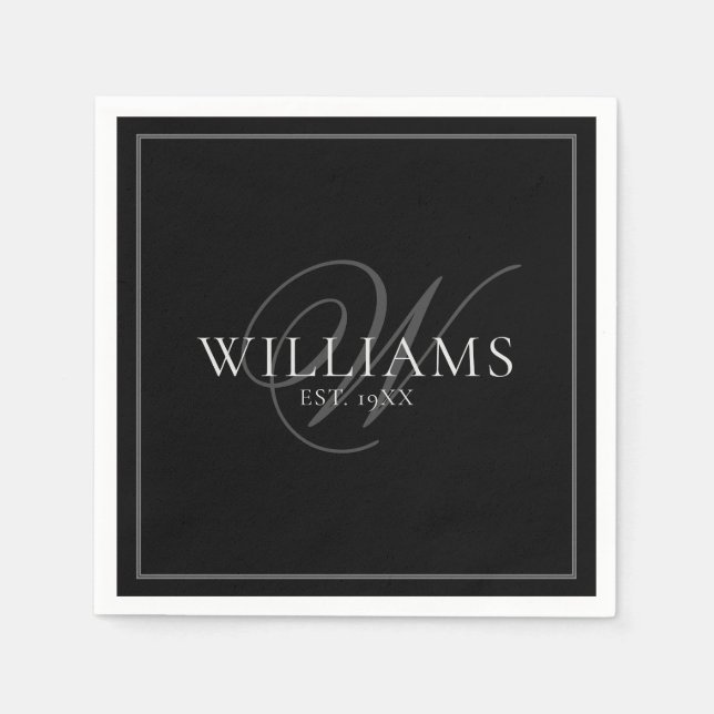 Elegant Gray Monogram Name Family Formal Dinner Napkins (Front)