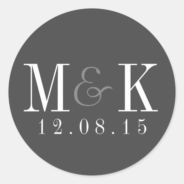 Elegant Gray Monogram Wedding Sticker (Front)