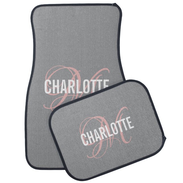 Elegant gray monogrammed car floor mat (Set)