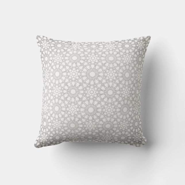 Elegant Gray Moroccan Geometric Pattern Throw Pillow (Back)