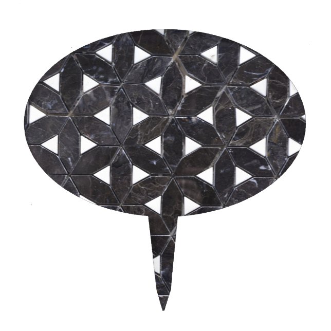 elegant Gray Mosaic flower of life Tile pattern Cake Topper (Front)