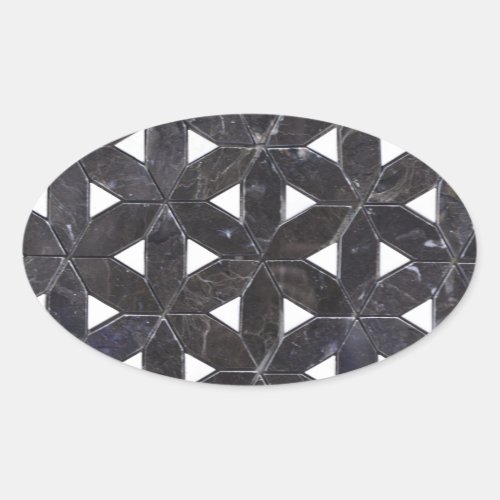 elegant Gray Mosaic flower of life Tile pattern Oval Sticker