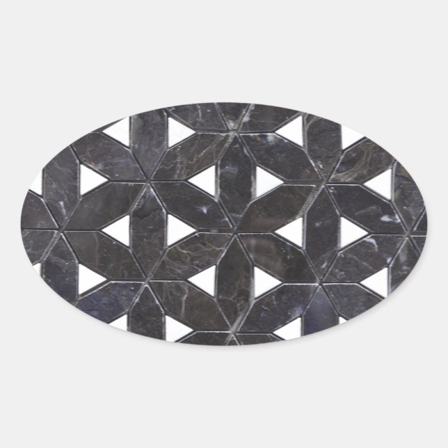 elegant Gray Mosaic flower of life Tile pattern Oval Sticker (Front)