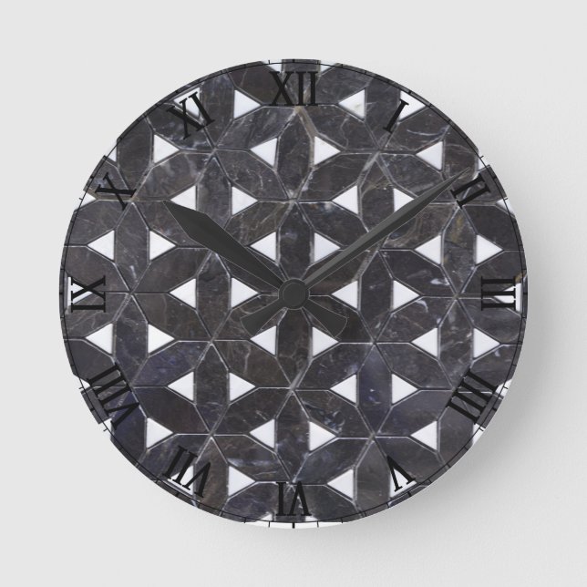 elegant Gray Mosaic flower of life Tile pattern Round Clock (Front)