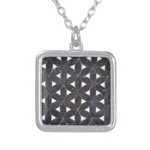 elegant Gray Mosaic flower of life Tile pattern Silver Plated Necklace