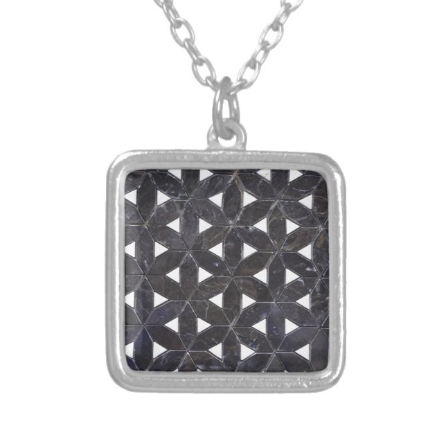 elegant Gray Mosaic flower of life Tile pattern Silver Plated Necklace (Front)