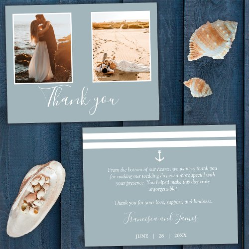 Elegant Gray Nautical Anchor Wedding Photo Thank You Card
