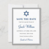 Elegant Gray & Navy Blue Bar Mitzvah 4.25" x 5.5" Save The Date (Front)