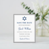 Elegant Gray & Navy Blue Bar Mitzvah 4.25" x 5.5" Save The Date (Standing Front)
