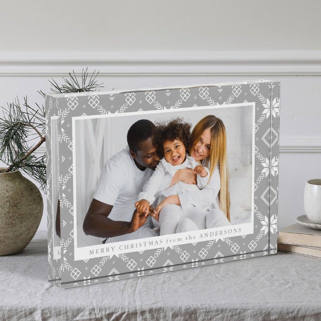 Elegant Gray Nordic Snowflake Pattern Christmas Photo Block (Creator Uploaded)