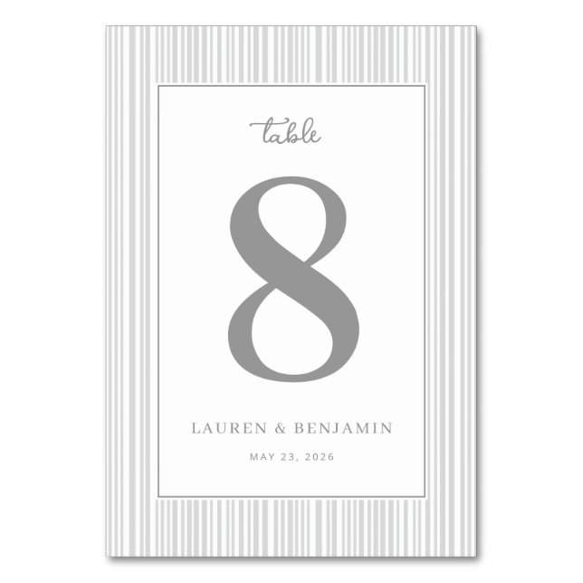 Elegant Gray Number Eight Table Number (Front)