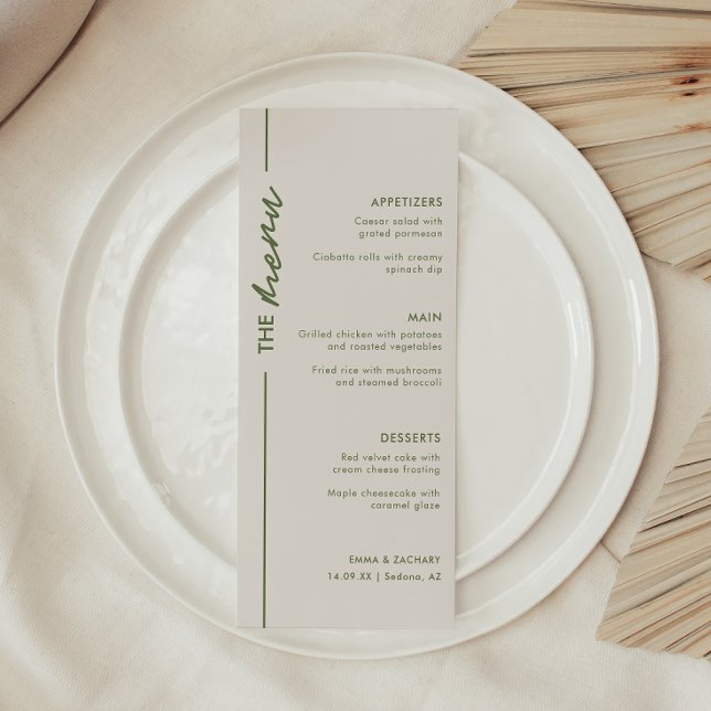 Elegant Gray & Olive Green Wedding Menu (Creator Uploaded)