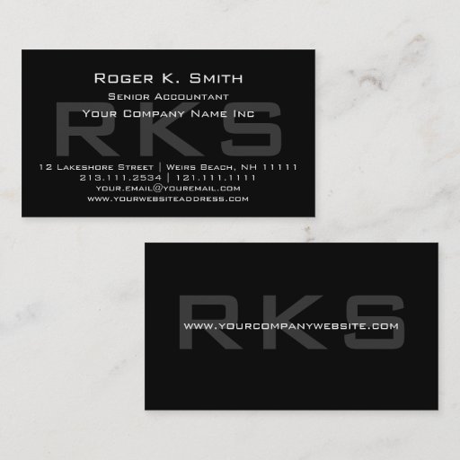 Customizable Elegant Gray on Black Monogram Classic Business Card Templates