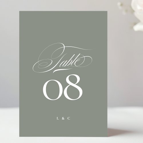 Elegant Gray on White Calligraphy Wedding Table Number