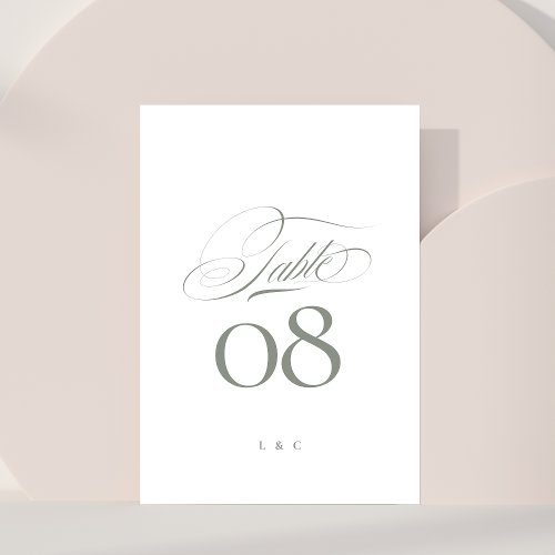 Elegant Gray on White Calligraphy Wedding Table Number