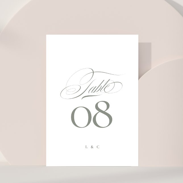Elegant Gray on White Calligraphy Wedding Table Number (Creator Uploaded)