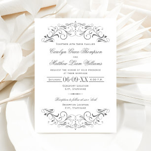 Elegant Gray Ornate Scroll Wedding Invitation