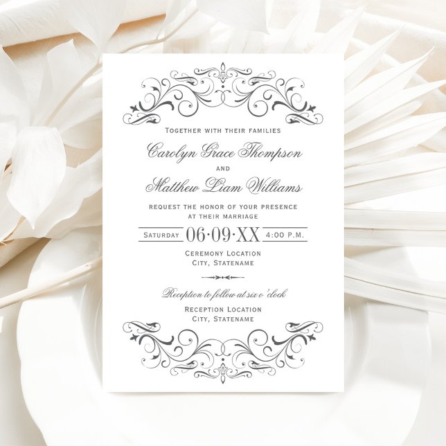 Elegant Gray Ornate Scroll Wedding Invitation (Creator Uploaded)