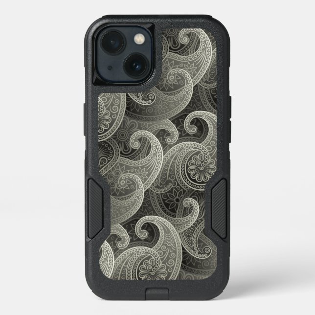 Elegant Gray Paisley Fantasy Pattern Otterbox iPhone Case (Back)